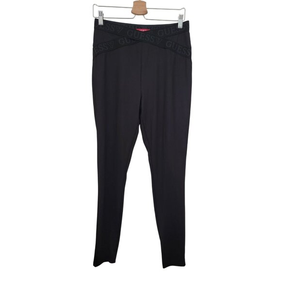 Guess L.A Women's Black High-Waist Leggings Spell-Out Logo Waistband Sz L - Picture 1 of 6
